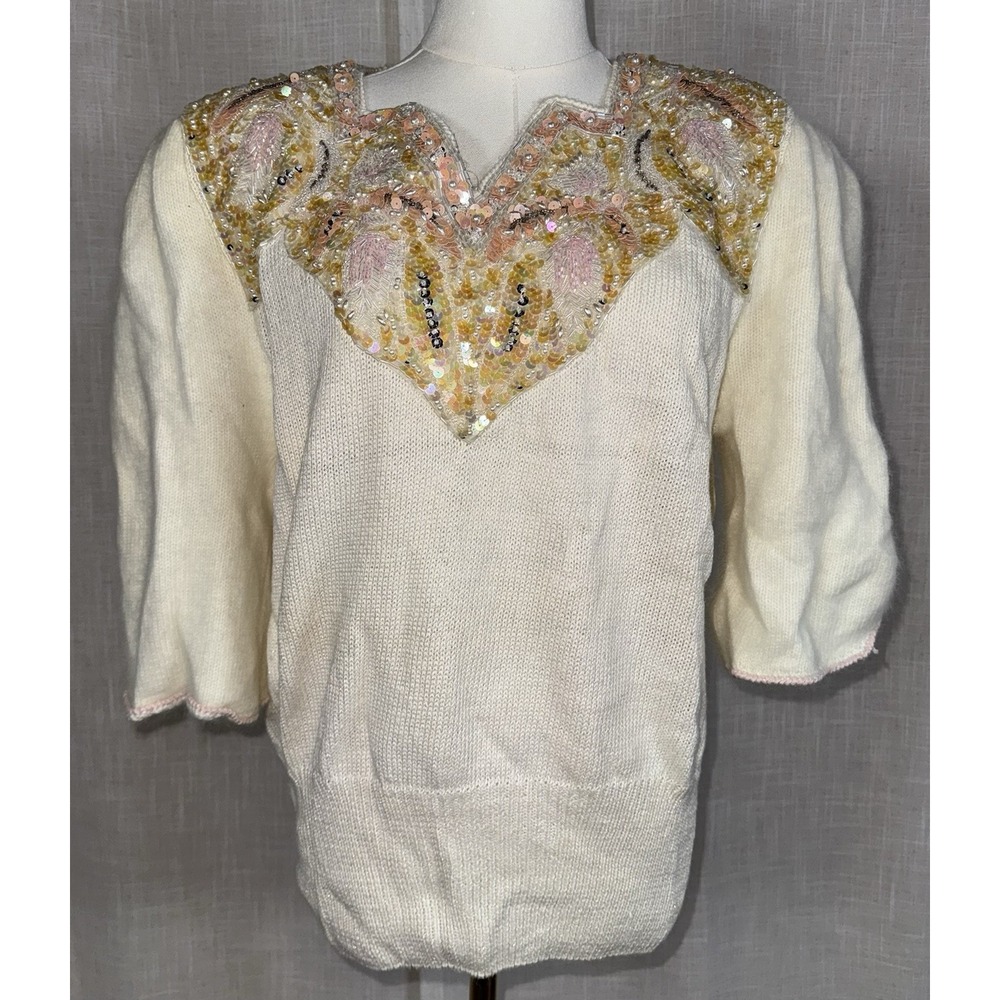 Vintage NEW P.A. International Women's XL‎ L Sequin Beaded Angora Sweater Artsy